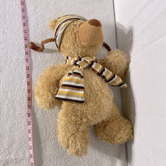 Vintage Tan Teddy Bear Plush Toy Stuffed Animal With Toque And Scarf - Picture 3 of 10